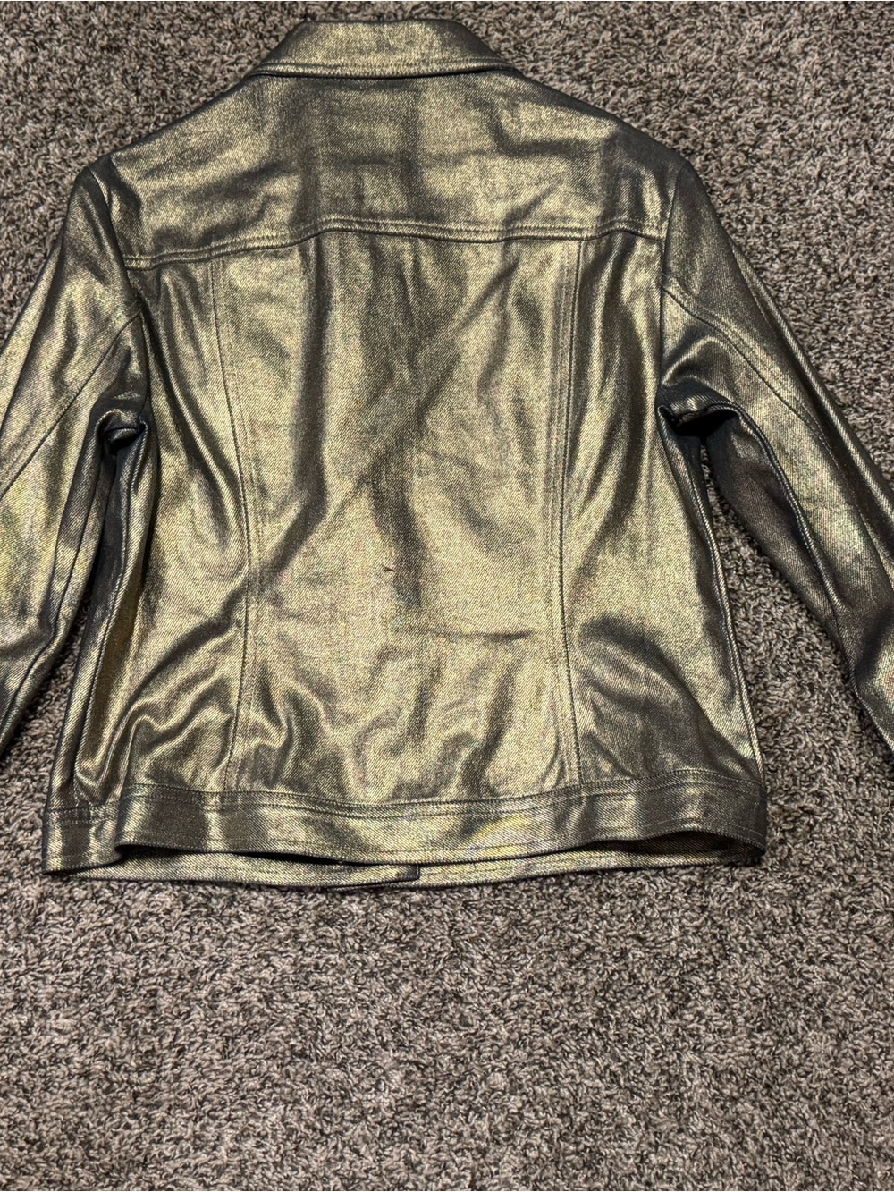 Metallic Gold Jean Jacket with Button-Front and Chest Pockets - Picture 2 of 5